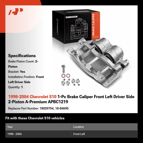 1998-2004 Chevrolet S10 1-Pc Brake Caliper Front Left Driver Side 2-Piston A-Premium APBC1219