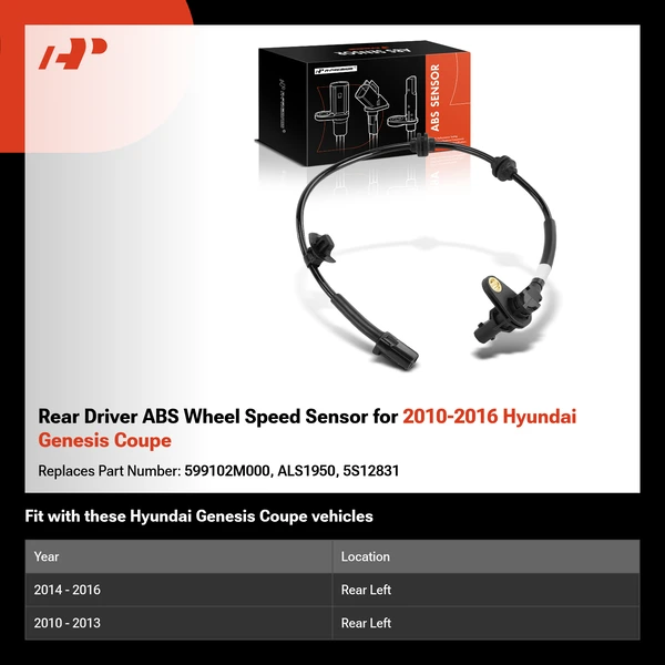 Rear Driver ABS Wheel Speed Sensor for 2010-2016 Hyundai Genesis Coupe
