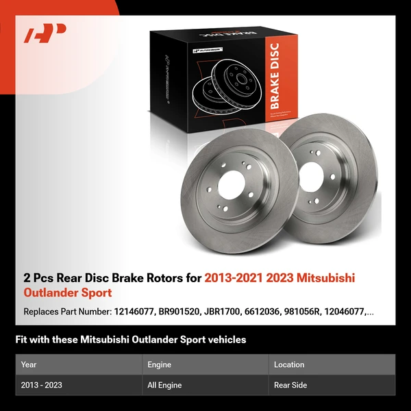 2 Pcs Rear Disc Brake Rotors for 2013-2021 2023 Mitsubishi Outlander Sport