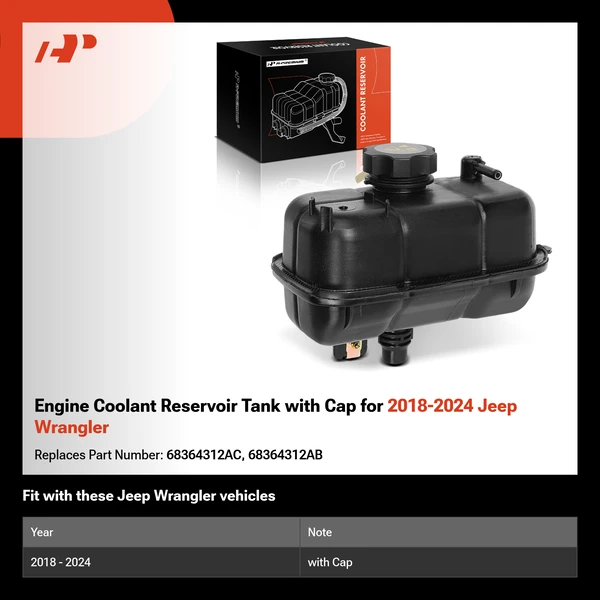 Engine Coolant Reservoir Tank with Cap for 2018-2024 Jeep Wrangler