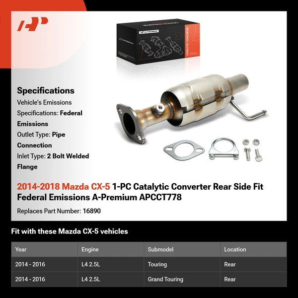 2014-2018 Mazda CX-5 1-PC Catalytic Converter Rear Side Fit Federal Emissions A-Premium APCCT778
