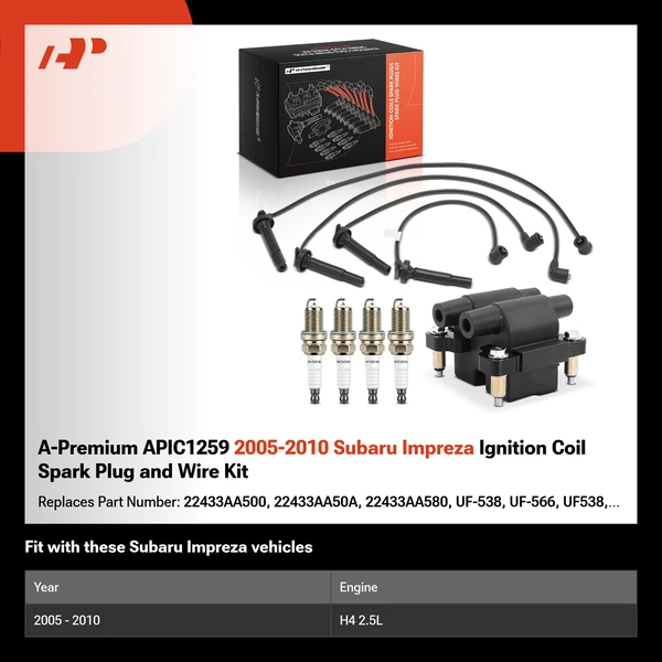 A-Premium APIC1259 2005-2010 Subaru Impreza Ignition Coil Spark Plug and Wire Kit