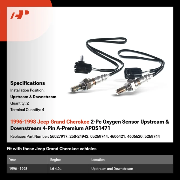 1996-1998 Jeep Grand Cherokee 2-Pc Oxygen Sensor Upstream & Downstream 4-Pin A-Premium APOS1471
