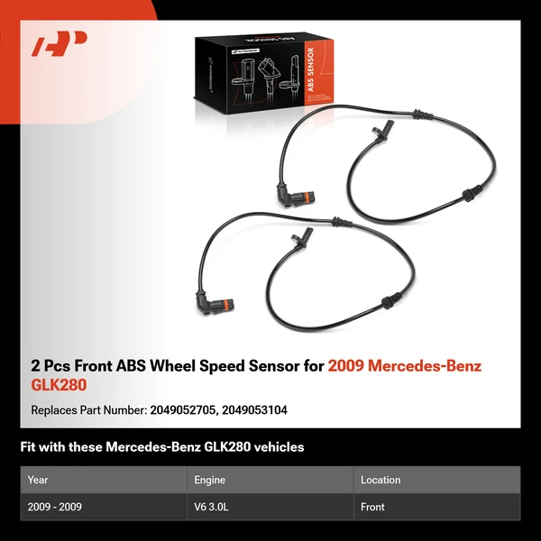 2 Pcs Front ABS Wheel Speed Sensor for 2009 Mercedes-Benz GLK280