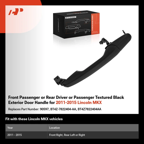 Front Passenger or Rear Driver or Passenger Textured Black Exterior Door Handle for 2011-2015 Lincoln MKX