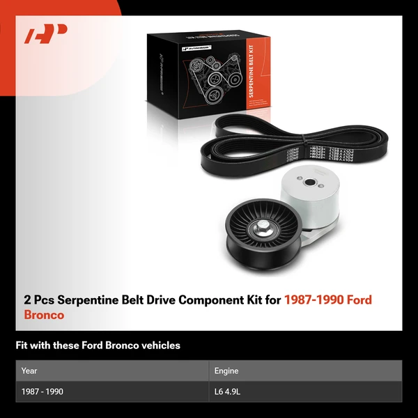 2 Pcs Serpentine Belt Drive Component Kit for 1987-1990 Ford Bronco