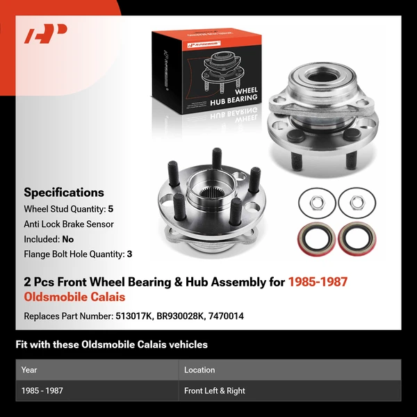 2 Pcs Front Wheel Bearing & Hub Assembly for 1985-1987 Oldsmobile Calais