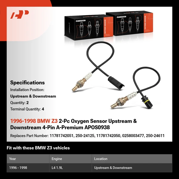 1996-1998 BMW Z3 2-Pc Oxygen Sensor Upstream & Downstream 4-Pin A-Premium APOS0938