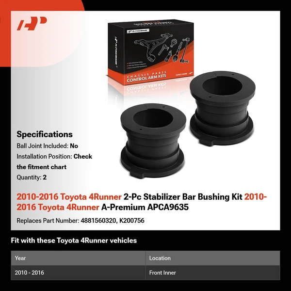2010-2016 Toyota 4Runner 2-Pc Stabilizer Bar Bushing Kit 2010-2016 Toyota 4Runner A-Premium APCA9635