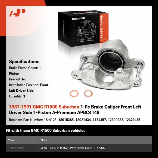 1987-1991 GMC R1500 Suburban 1-Pc Brake Caliper Front Left Driver Side 1-Piston A-Premium APBC4148