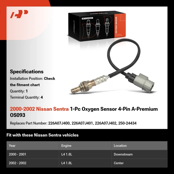 2000-2002 Nissan Sentra 1-Pc Oxygen Sensor 4-Pin A-Premium OS093