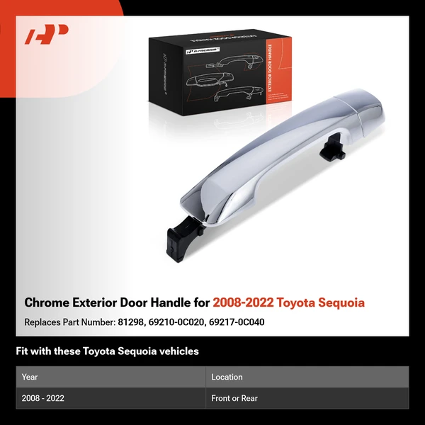 Chrome Exterior Door Handle for 2008-2022 Toyota Sequoia