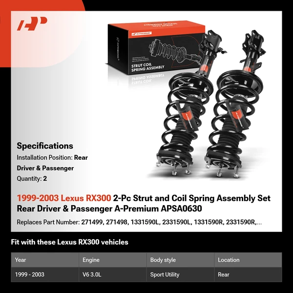 1999-2003 Lexus RX300 2-Pc Strut and Coil Spring Assembly Set Rear Driver & Passenger A-Premium APSA0630