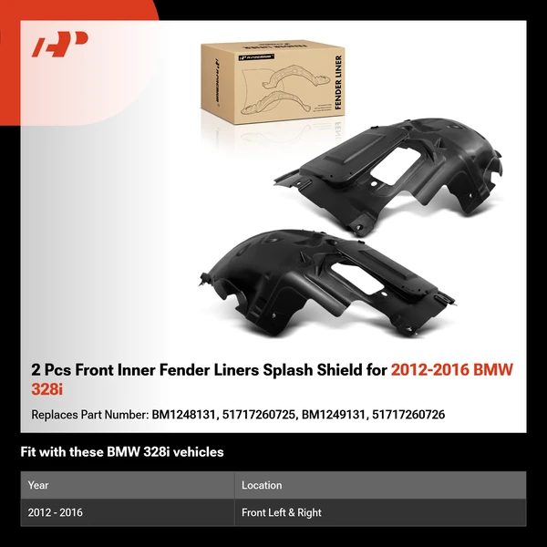 2 Pcs Front Inner Fender Liners Splash Shield for 2012-2016 BMW 328i