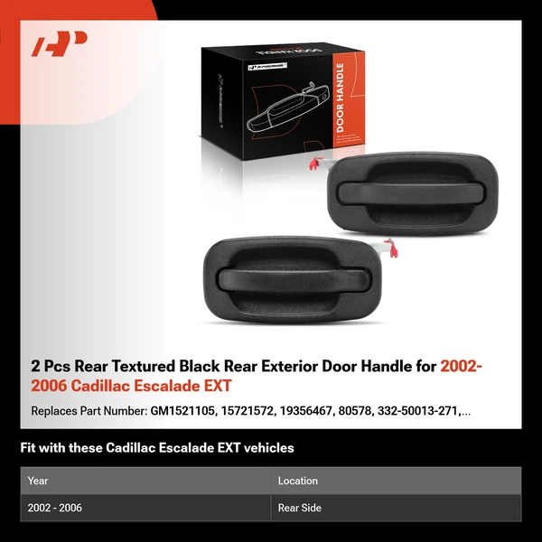 2 Pcs Rear Textured Black Rear Exterior Door Handle for 2002-2006 Cadillac Escalade EXT