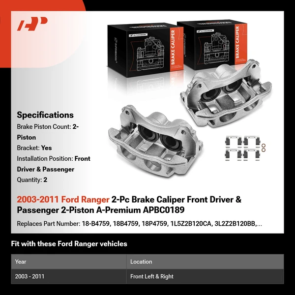 2003-2011 Ford Ranger 2-Pc Brake Caliper Front Driver & Passenger 2-Piston A-Premium APBC0189