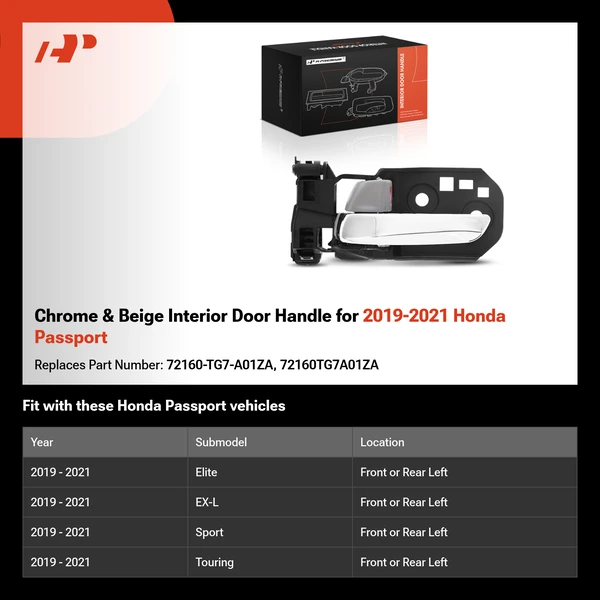 Chrome & Beige Interior Door Handle for 2019-2021 Honda Passport