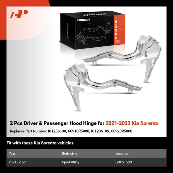 2 Pcs Driver & Passenger Hood Hinge for 2021-2023 Kia Sorento