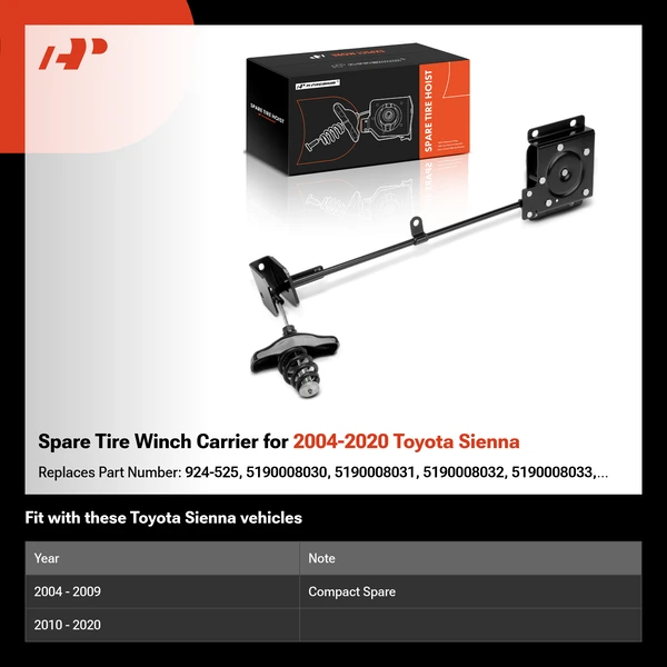 Spare Tire Winch Carrier for 2004-2020 Toyota Sienna