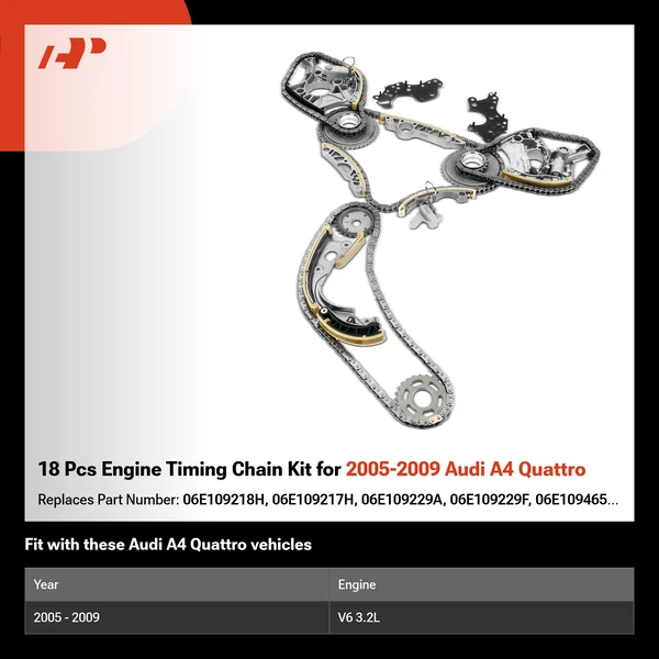 18 Pcs Engine Timing Chain Kit for 2005-2009 Audi A4 Quattro