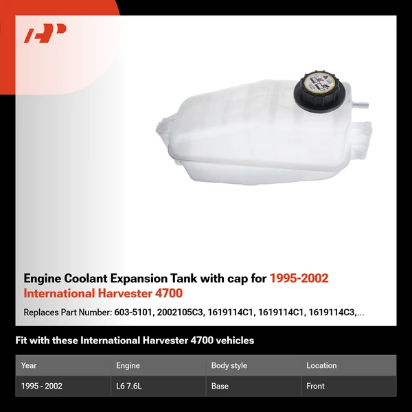 Engine Coolant Expansion Tank with cap for 1995-2002 International Harvester 4700