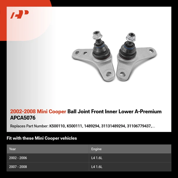 2002-2008 Mini Cooper Ball Joint Front Inner Lower A-Premium APCA5076