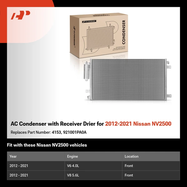 AC Condenser with Receiver Drier for 2012-2021 Nissan NV2500