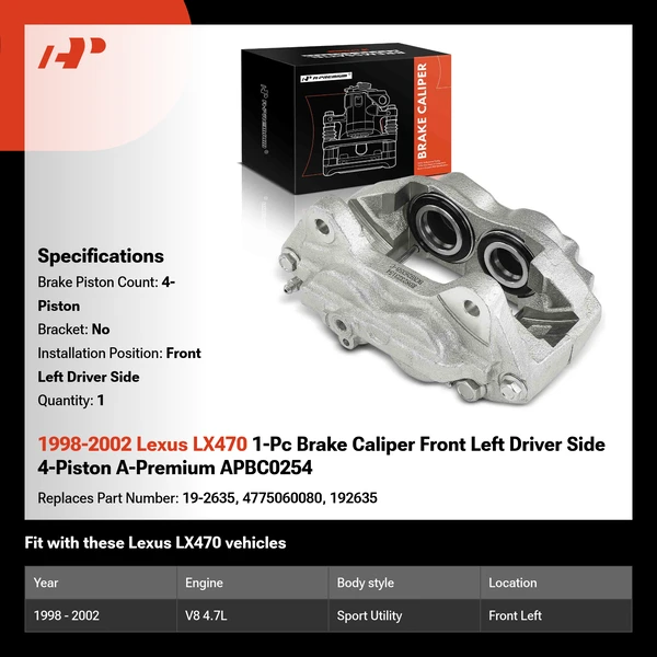 1998-2002 Lexus LX470 1-Pc Brake Caliper Front Left Driver Side 4-Piston A-Premium APBC0254