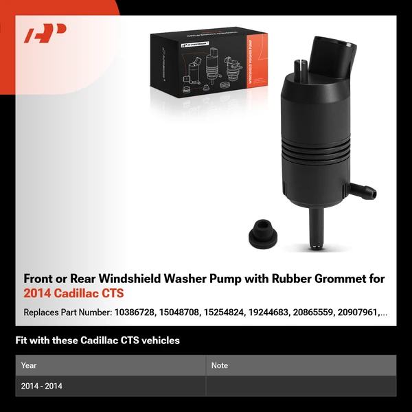 Front or Rear Windshield Washer Pump with Rubber Grommet for 2014 Cadillac CTS