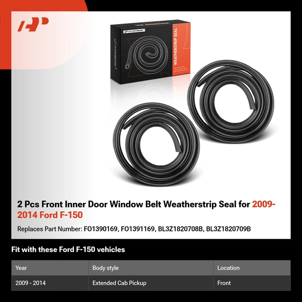 2 Pcs Front Inner Door Window Belt Weatherstrip Seal for 2009-2014 Ford F-150
