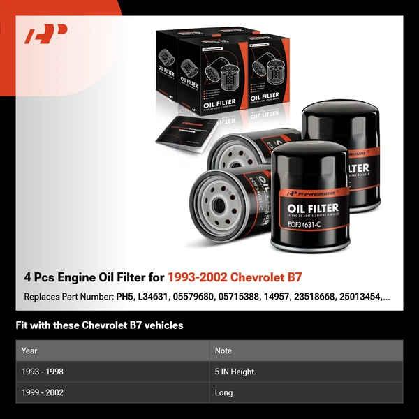4 Pcs Engine Oil Filter for 1993-2002 Chevrolet B7