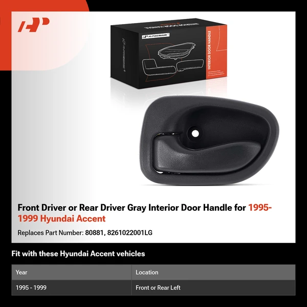 Front Driver or Rear Driver Gray Interior Door Handle for 1995-1999 Hyundai Accent