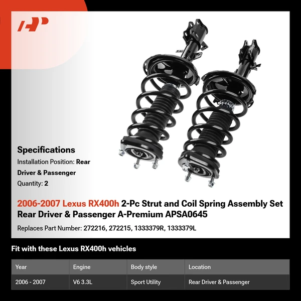 2006-2007 Lexus RX400h 2-Pc Strut and Coil Spring Assembly Set Rear Driver & Passenger A-Premium APSA0645