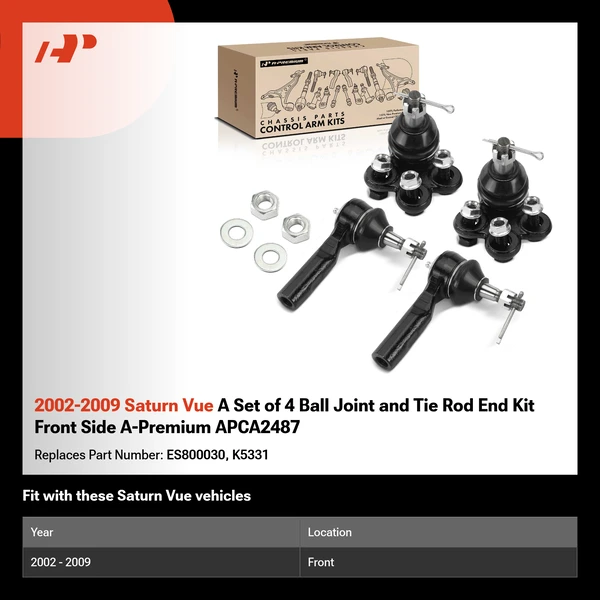 2002-2009 Saturn Vue A Set of 4 Ball Joint and Tie Rod End Kit Front Side A-Premium APCA2487