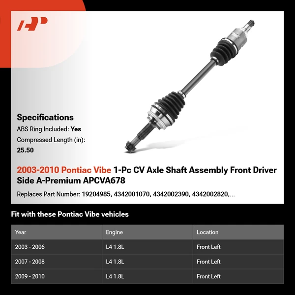 2003-2010 Pontiac Vibe 1-Pc CV Axle Shaft Assembly Front Driver Side A-Premium APCVA678