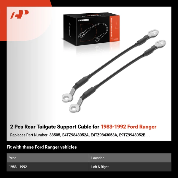 2 Pcs Rear Tailgate Support Cable for 1983-1992 Ford Ranger