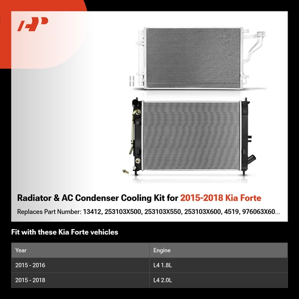 Radiator & AC Condenser Cooling Kit for 2015-2018 Kia Forte