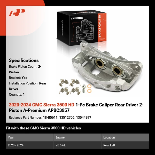 2020-2024 GMC Sierra 3500 HD 1-Pc Brake Caliper Rear Driver 2-Piston A-Premium APBC3957