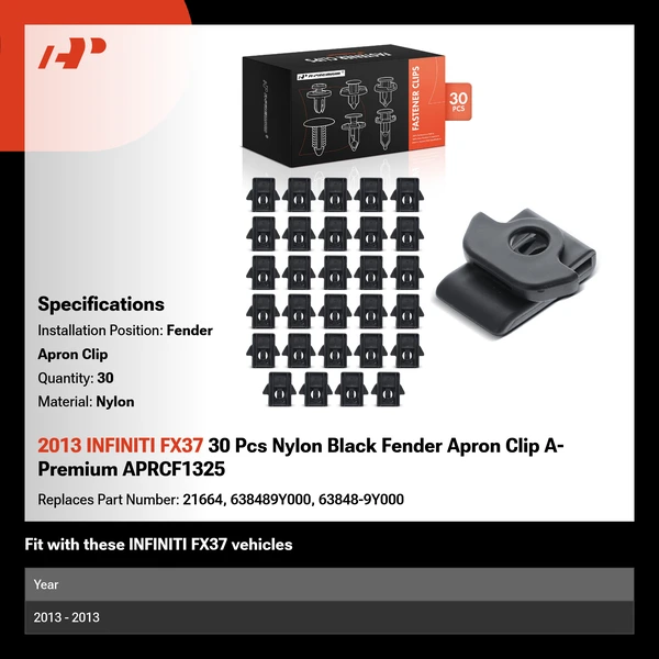 2013 INFINITI FX37 30 Pcs Nylon Black Fender Apron Clip A-Premium APRCF1325