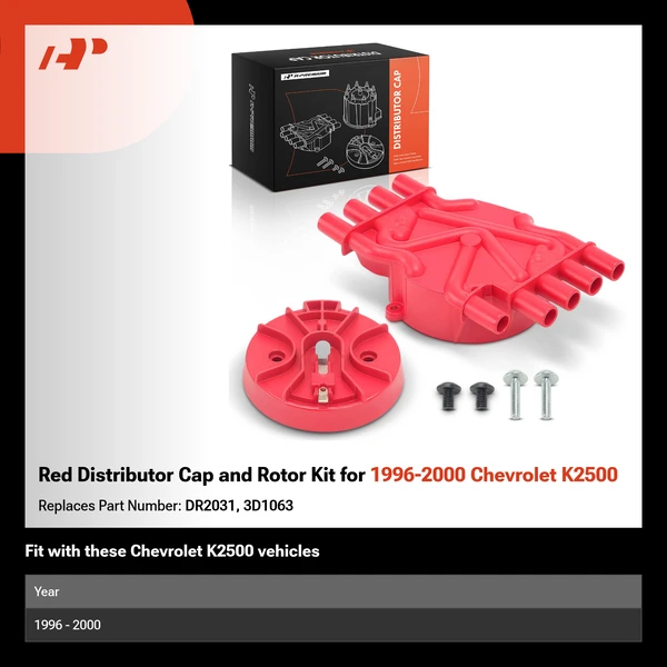 Red Distributor Cap and Rotor Kit for 1996-2000 Chevrolet K2500