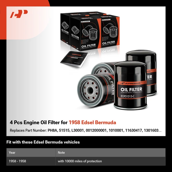 4 Pcs Engine Oil Filter for 1958 Edsel Bermuda