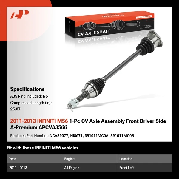 2011-2013 INFINITI M56 1-Pc CV Axle Assembly Front Driver Side A-Premium APCVA3566