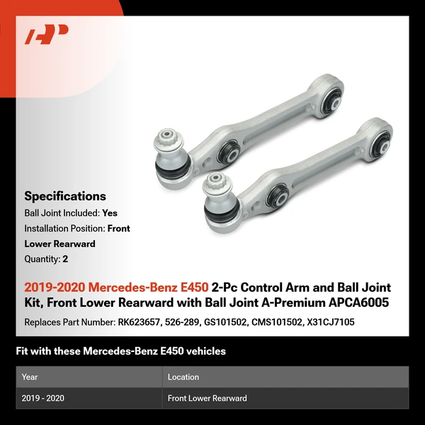 2019-2020 Mercedes-Benz E450 2-Pc Control Arm and Ball Joint Kit, Front Lower Rearward with Ball Joint A-Premium APCA6005