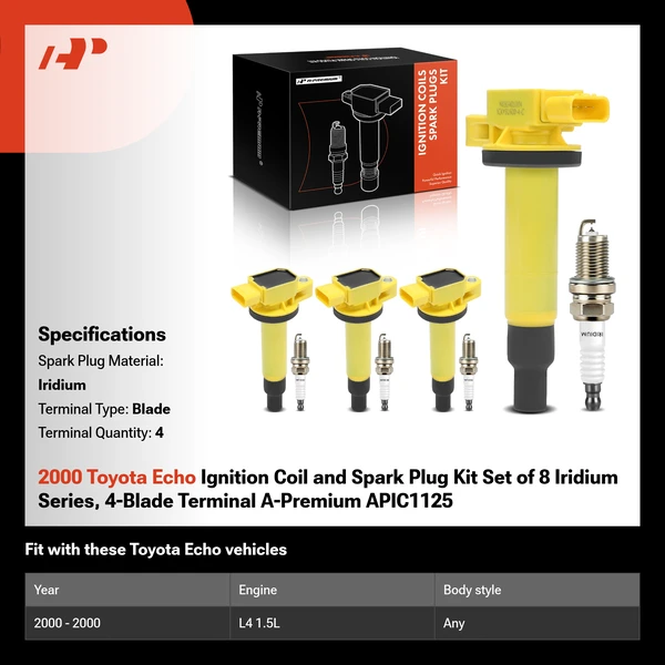 2000 Toyota Echo Ignition Coil and Spark Plug Kit Set of 8 Iridium Series, 4-Blade Terminal A-Premium APIC1125