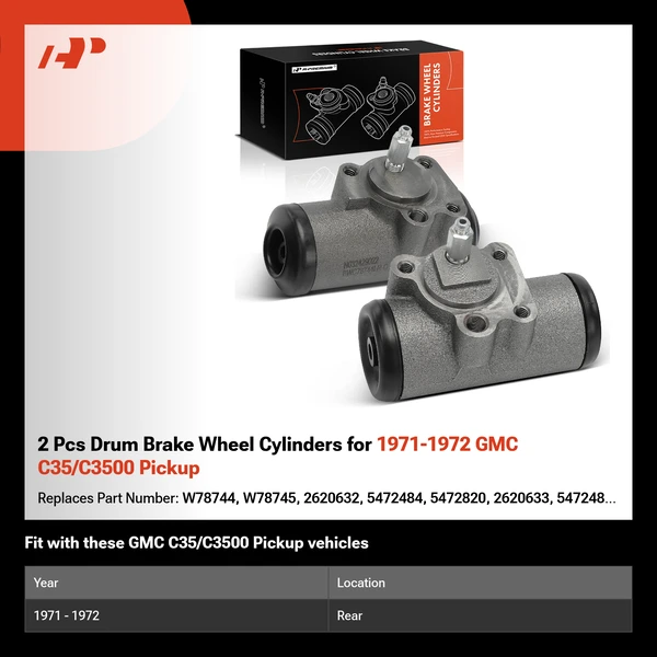 2 Pcs Drum Brake Wheel Cylinders for 1971-1972 GMC C35/C3500 Pickup