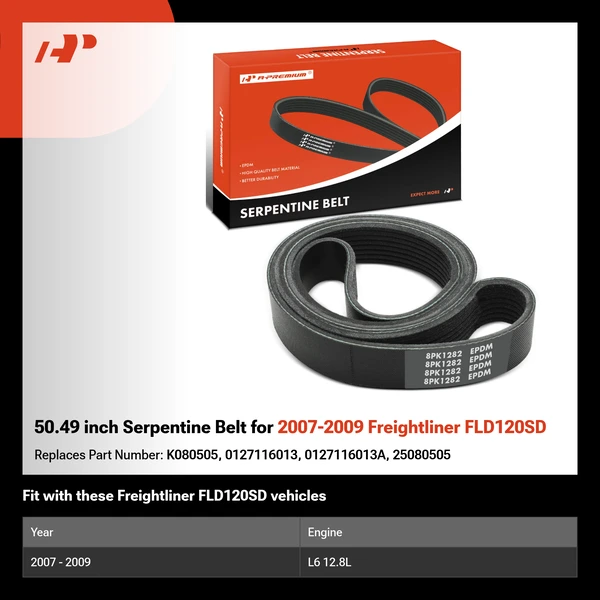 50.49 inch Serpentine Belt for 2007-2009 Freightliner FLD120SD