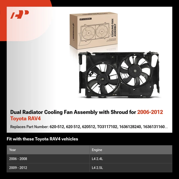 Dual Radiator Cooling Fan Assembly with Shroud for 2006-2012 Toyota RAV4