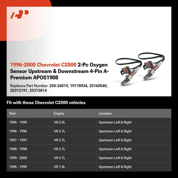 1996-2000 Chevrolet C2500 2-Pc Oxygen Sensor Upstream & Downstream 4-Pin A-Premium APOS1908