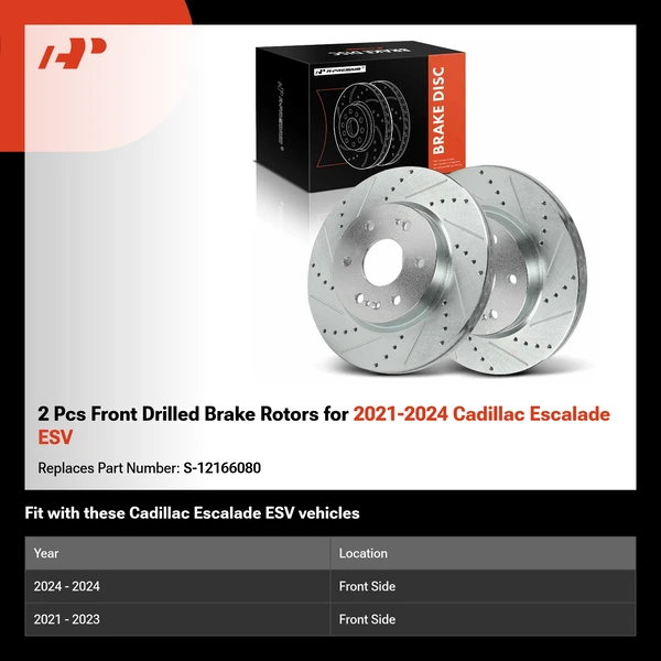 2 Pcs Front Drilled Brake Rotors for 2021-2024 Cadillac Escalade ESV