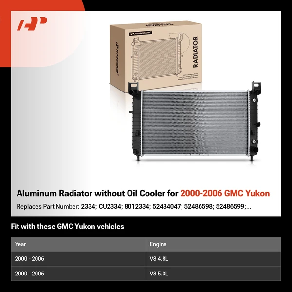 Aluminum Radiator without Oil Cooler for 2000-2006 GMC Yukon